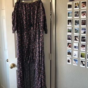 floral off the shoulder romper dress